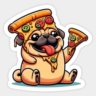 Cute Funny Pug Dog Eating Pizza Sticker